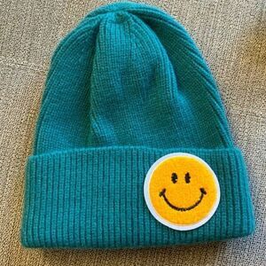 Smiley Happy Skater Beanie New Teal Blue Yellow Black One Size